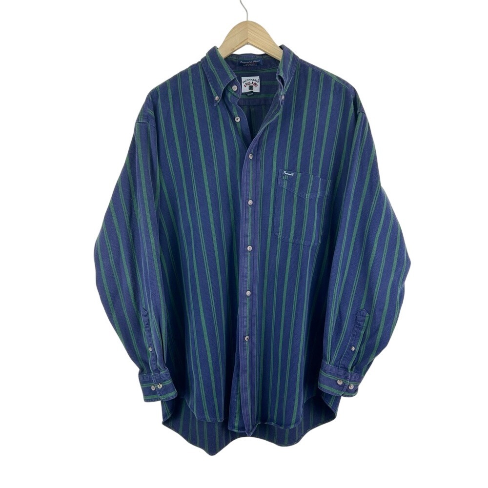 Vintage 90s Faconnable Blue Green Striped‎ Long Sleeve Button Down